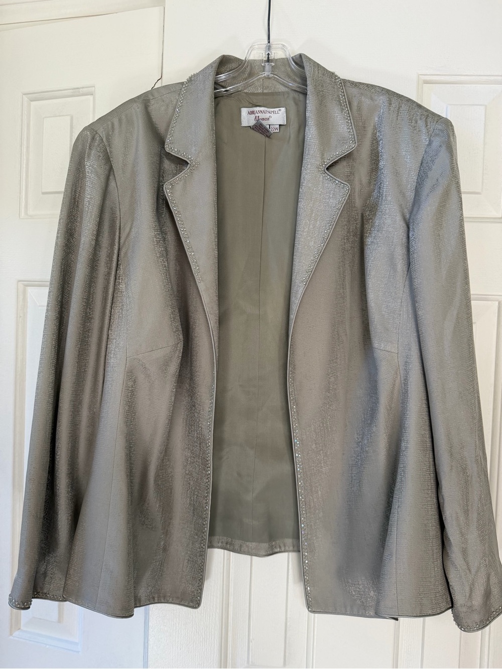Adrianna Papell Woman 100% Silk Beaded Blazer Evening Jacket Silver 22W
